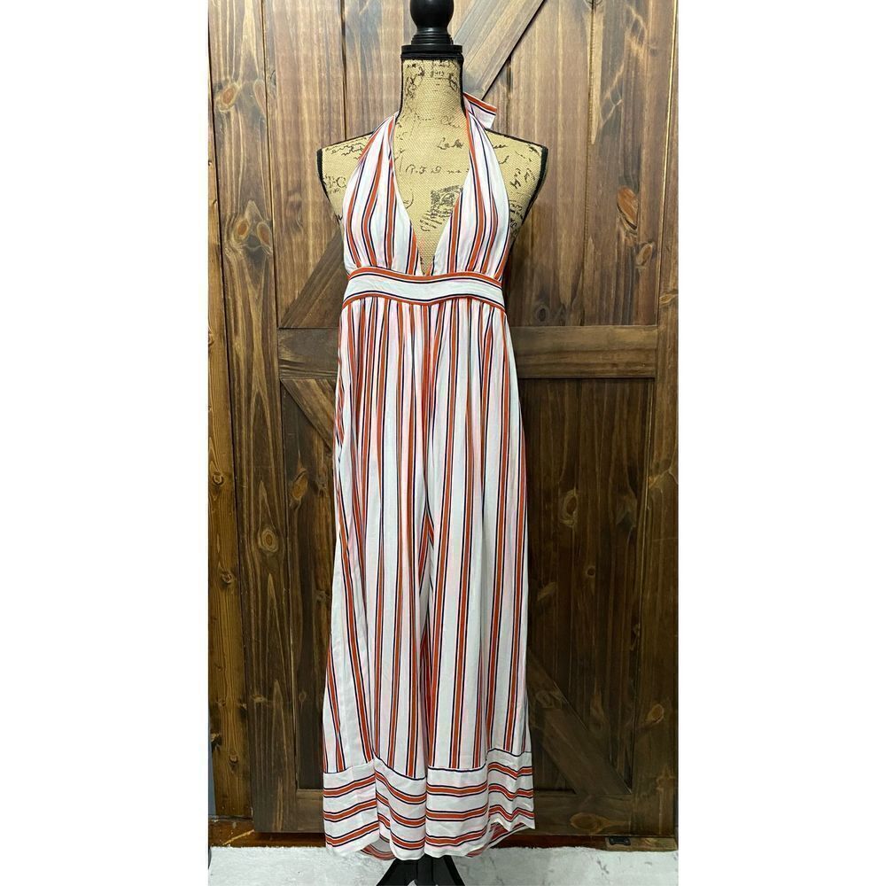 Urban Outfitters Jumpsuit Pants Red White Blue Stripe Halter Casual Size XSmall